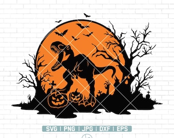 Halloween Dinosaur Svg | Spooky Saurus Rex Svg | T-Rex with Pumpkin Svg | Halloween Svg | Kids Shirt Design | Sublimation Designs | Png Dxf
