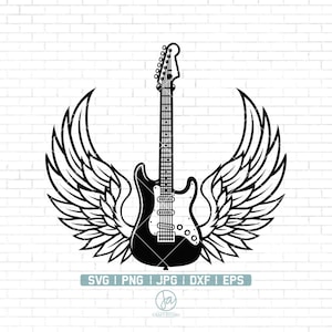 E-Gitarre und Engelsflügel svg | Bass gitarre svg | Akustik Gitarre svg | Musik svg | Cricut & Silhouette | Druckbare | Png Dxf Jpg Eps