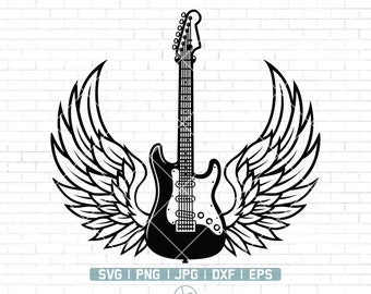 Electric guitar and angel wings svg | bass guitar svg | Acoustic Guitar svg | music svg | Cricut & Silhouette | Printable | Png Dxf Jpg Eps