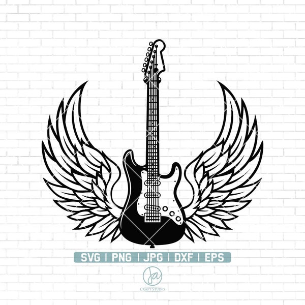 Electric guitar and angel wings svg | bass guitar svg | Acoustic Guitar svg | music svg | Cricut & Silhouette | Printable | Png Dxf Jpg Eps