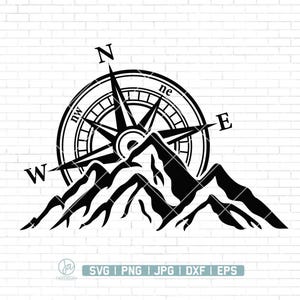 Mountain Compass Svg, Compass Svg, nautical Compass Svg, Compass Png, Vacation Svg, Mountain Svg, Digital Download, Png Dxf Jpg Eps