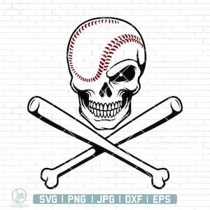 Baseball Skull with Crossed Bats Svg | Baseball Svg | Softball Skull Svg | Skull Svg | Skull baseball Svg | Baseball Mom Svg | Png Dxf Eps