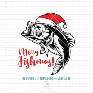 Merry Fishmas SVG | Grappige Kerst SVG | Bass Fish Svg | Vakantie shirt Svg | Christmas Files voor Cricut | Kerst gesneden bestanden voor silhouet