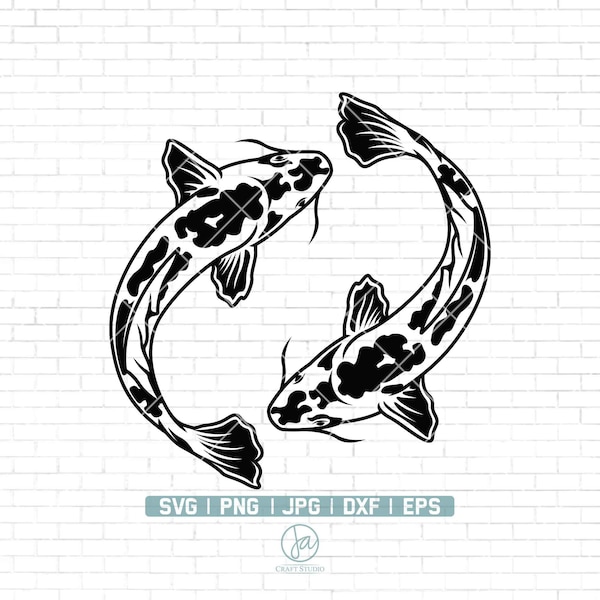 Koi Fish svg | Carp Fish svg | Aquarium Fish svg | Yin Yang svg | Japanese Traditional Oriental Asian Pet Pond Aquarium | Png Dxf Jpg Eps