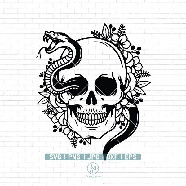 Floral Snake Skull Svg file | Floral Skull svg | Flower Skull svg | Skull cut file | witchy svg | Snake Skull Svg file | halloween Svg File