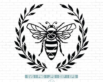 Queen Bee floral Wreath Svg / Bee svg file / Honey Bee svg / Bumble Bee svg / Bee cut file / Bee laurel wreath / Bee crest / Save the bees