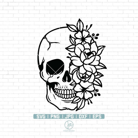 Floral Skull Svg | Skull Svg | Flower Skull Svg | Flower Skull Clip Art |  Sugar Skull Svg | Skull Vector |Skull Flower Crown |Skull Cutfiles