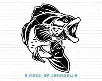 Bass Jumping SVG | fishing SVG | Bass Fishing Clipart | Fisherman catching fish Svg | Bass Fish Svg Files for Cricut | Clipart | Png Dxf Eps