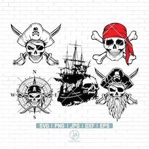 Pirate Svg Bundle / Pirate Skull Svg / Skull Svg / Pirate SVG / Pirate Clipart / Pirate Cut Files For Silhouette / Pirate Vector / Png Dxf