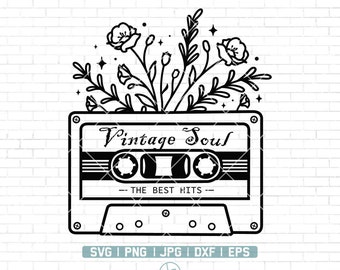 Floral Cassette Tape Svg | Vintage Soul Svg | Retro Svg | Wildflower Svg | Vintage Soul Png | Retro Music Svg | Floral Svg | Png Dxf Jpg Eps