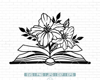 Floral Book Svg | Book With Flowers Svg | Book With Flowers | Flowers Growing Out of A Book | Read Pretty Book, Floral Book Png | Dxf Eps