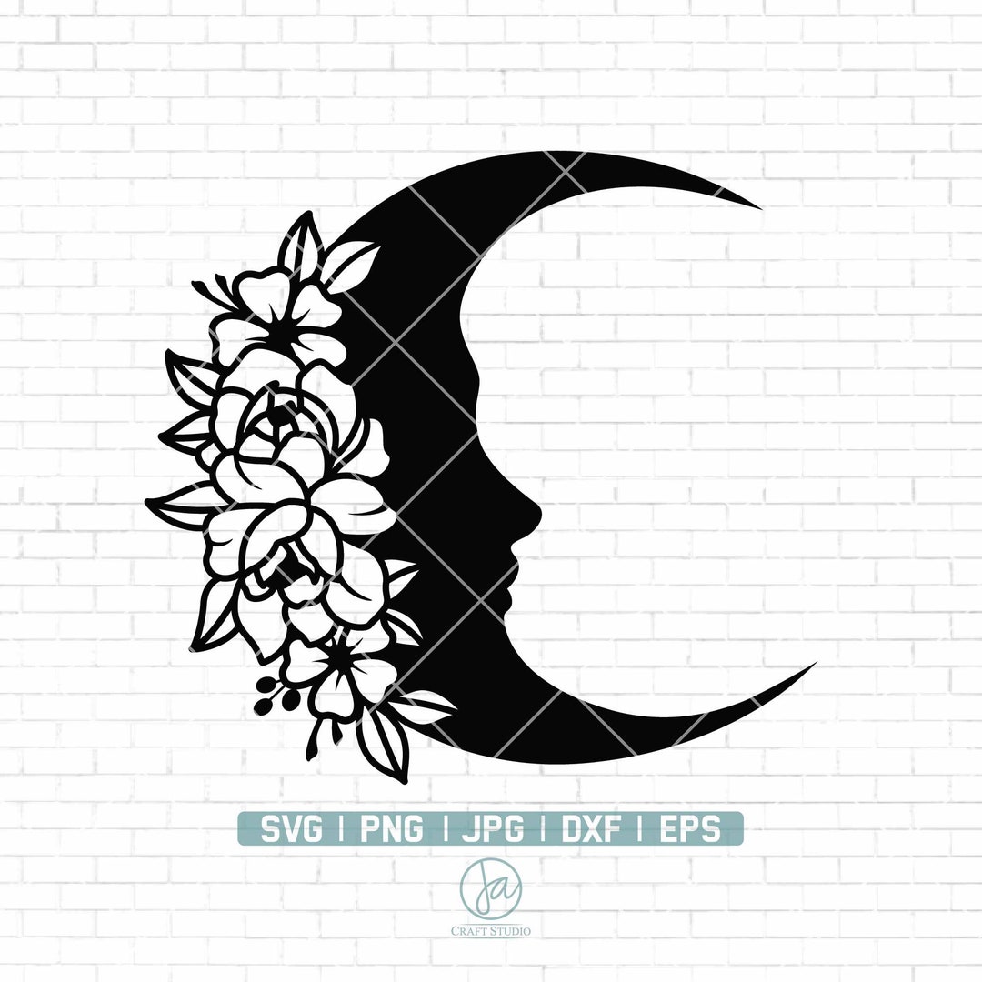 Flower Moon Svg Floral Moon Svg Moon Svg Quarter Moon Svg Moon Clipart