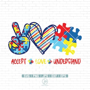 Autism Svg | Autism Awareness Svg | Doodle | Puzzle Pieces Svg | Accept Love Understand Svg | Peace Love Understand Svg | Autism Cut Files