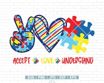 Autism Svg | Autism Awareness Svg | Doodle | Puzzle Pieces Svg | Accept Love Understand Svg | Peace Love Understand Svg | Autism Cut Files