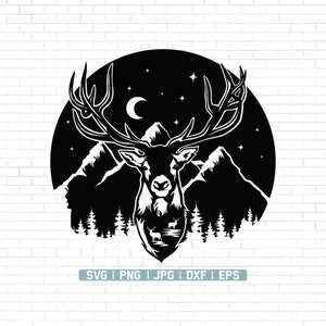 Deer Mountains Scene SVG | Outdoors Scene svg | Deer Family svg | Deer Svg | Forest Deer svg | Landscape svg | Buck and Doe svg |Png Dxf Eps