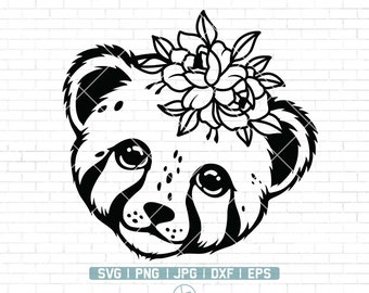 花柄チーター svg | かわいいチーター svg | 花柄動物 svg | 花柄農場動物 svg | 赤ちゃんチーター svg | Cricut 用チーター svg ファイル | PNG