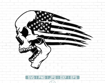 Patriotic Skull American Flag SVG | Military Veteran | Skull SVG | Distressed Flag | Soldier Svg | Skull Vector | Skull Clipart | Png Dxf