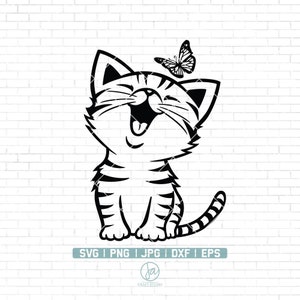 Chat mignon SVG | Clipart chaton curieux | Chat Svg | Clipart chat | Vecteur animal visage furtif | Fichiers coupe Svg chat mignon pour Cricut | Png Dxf Eps