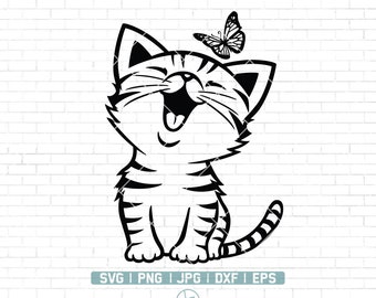 Drawing Cat Line Pattern. Funny Vector Cats Sign. Comic Cartoon Sketch. One  Line Kitten, Kitty Silhouette Icon. Animal, Cute Pet Sits Background. I Love  Cats. World Cat Day. Royalty Free SVG, Cliparts