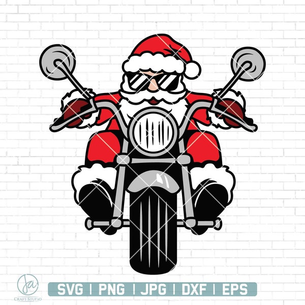 Biker Santa SVG | Cute Funny Christmas SVG | Cool Santa Claus Riding Motorcycle | Cricut Silhouette Printable Clipart Digital Dxf Png Eps Ai