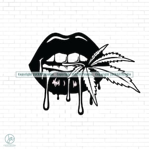 Lips Bitting Weed Leaf Svg | Dripping Lips with Marijuana Svg | Cannabis Svg | Marijuana Svg | Smoking Joint Svg | Lips Svg | Weed Cut Files