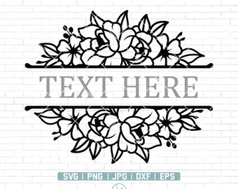 Könnte beinhalten: Schwarzweißes Blumenmuster mit einem Banner, auf dem "TEXT HERE" steht. Dieses Design ist perfekt für die Erstellung von individuellen Schildern, Bannern oder anderen Bastelarbeiten.