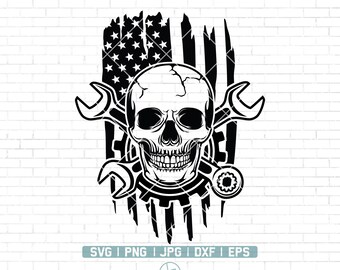 US Skull Mechanic Svg | Mechanic Svg | Mechanic Logo | Skull Mechanic Svg | Wrenches Svg | Mechanic Skull Png | Cricut & Silhouette | Png