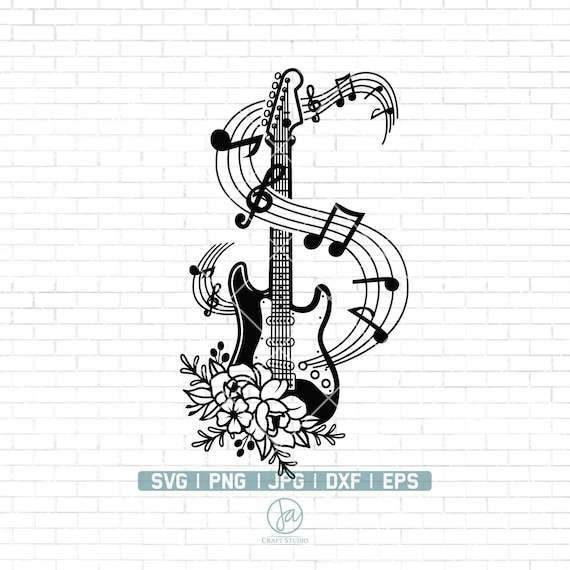 Guitar SVG | Floral Guitar Svg | Acoustic Guitar Svg | Electric Guitar Svg | Music Notes Svg | Cricut & Silhouette | Printable | Png Dxf Eps