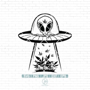 Alien Harvesting Weed Svg / Alien Smoking Joint svg / Alien Svg / Alien Cut Files / Weed Svg / Cannabis Svg / Marijuana Svg / 420 svg