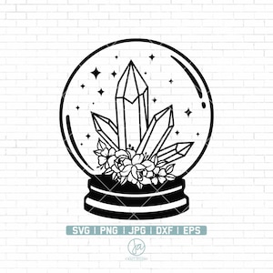 Crystal with Flower SVG | Crystal Ball SVG File | Mystical SVG | Floral Moon svg | Psychic svg | Witchy svg | Magic Crystal Svg | Dxf Png