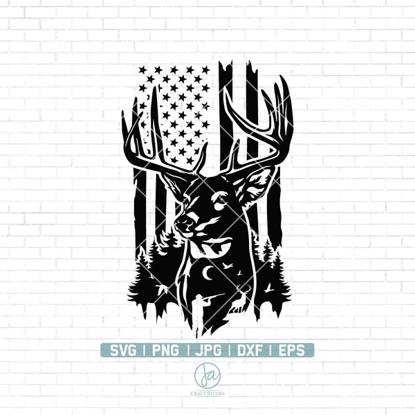 Deer Flag Svg | Deer Hunting Svg | Hunting Clipart | Hunting Svg | Deer Svg | American Flag Deer Svg | Instant Download | Vector Png Dxf Eps