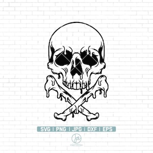Skull With Crossed Bones Svg | Skull And Bones Svg | Skull Svg | Skull Clipart | Skull Shirt | Melting Skull Svg | Digital | Png Dxf Jpg Eps