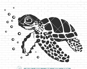 Cool Sea Turtle Svg, Sea Turtle Svg, Sea Turtle Silhouette, Sea Animal Vector, Turtle Cut File, Ocean Animal Svg, Commercial Use License