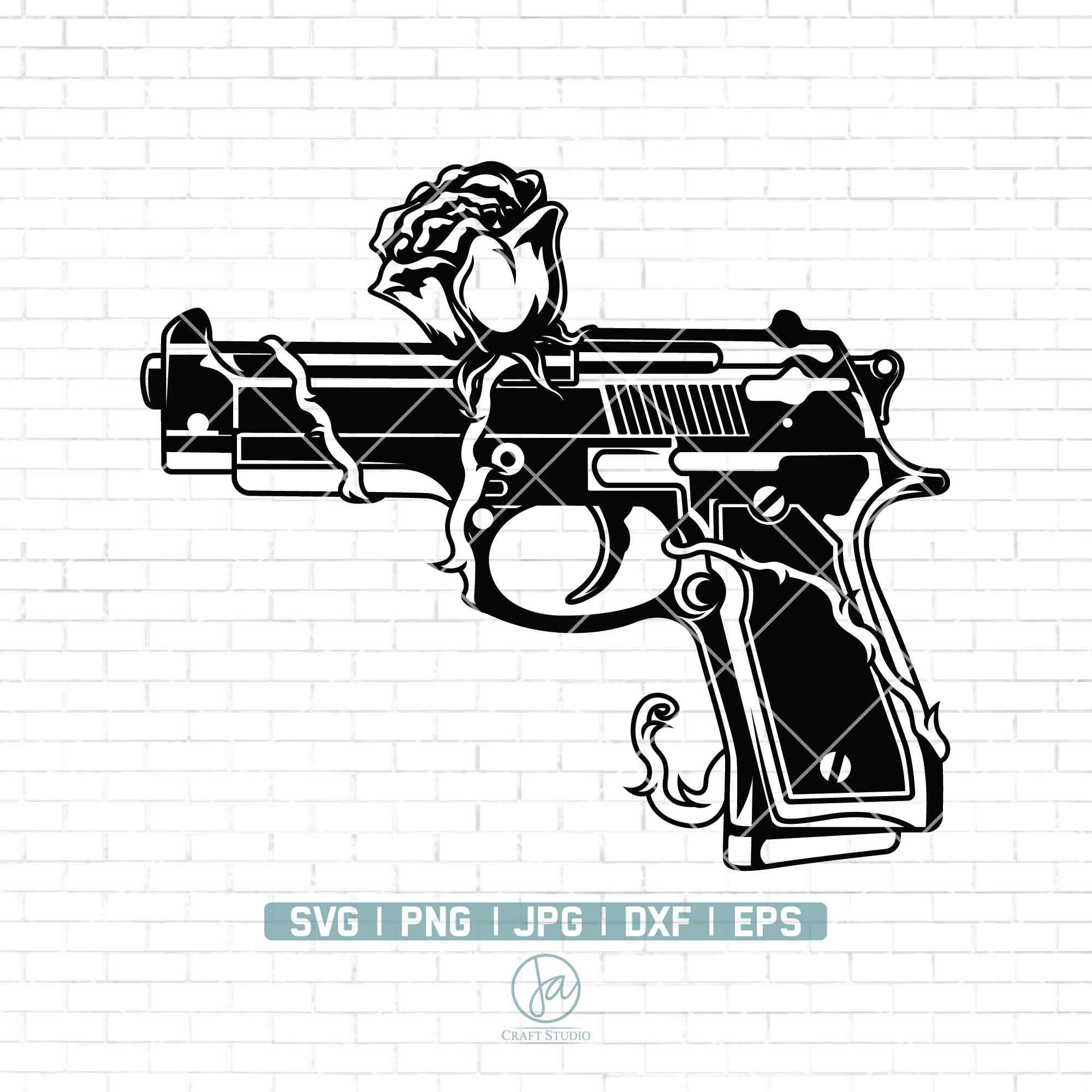 Vector Guns Roses Gun and Roses SVG | Hand Gun Roses Svg | Pistol Design | Roses Svg ...