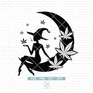 Witch Cannabis Svg Datei | Unkraut Mond Svg | Witch Silhouette | Cannabis Svg | Mond Cannabis Svg | Raucher Cannabis Svg | Svg Datei für Cricut