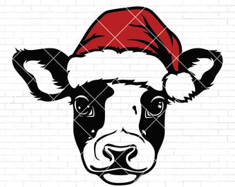 Mooey Navidad svg / Vaca de Navidad Svg / Signo de vaca de Navidad Svg / Decoración de diseño de Navidad Svg / Vaca con sombrero de Santa Svg / Png Dxf Eps