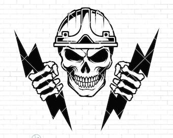 Electrician Skull Svg | Electrician Svg | Lineman Skull Svg | Lineman Svg | Electricity Svg | Thunder Png | Electric Skull Clipart | Png Dxf