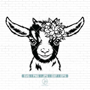 Floral Goat Svg | Goat with floral wreath svg | farm animal Svg | cute animal Svg | Goat Svg Cut Files for Cricut | Png Dxf Jpg Eps
