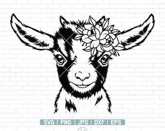 Floral Goat Svg | Goat with floral wreath svg | farm animal Svg | cute animal Svg | Goat Svg Cut Files for Cricut | Png Dxf Jpg Eps