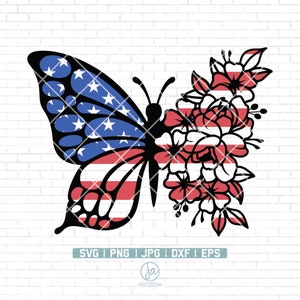 Floral Butterfly SVG | 4th of July SVG | Flower Butterfly Svg | American Flag Svg | US Flag Svg | Butterfly Svg File | Png Dxf Jpg Eps