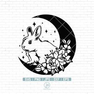 Osterhase Svg | Floraler Hase Svg | Floraler Mond Svg | Frühling svg | Frohe Ostern Svg | Hase mit Blumen Svg | Hase Svg | Png Dxf Eps