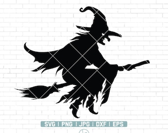 Flying Witch SVG File | Witch on Broom Svg | Flying Witch Silhouette | Halloween Svg | Wicked Witch Broomstick | Witch Svg file for Cricut