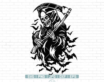 Grim Reaper Svg | Skelett Svg | Grim Reaper Aufkleber | Halloween Svg | Death Svg | Horror T-Shirt | Cricut & Silhouette | Druckbare | Png Dxf