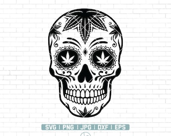Marijuana Sugar Skull Svg | Cannabis Skull Svg | Sugar Skull