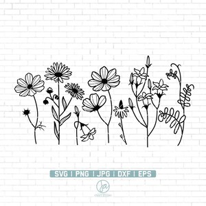 Wildflowers svg | Floral svg | Wild flower svg | flower sketch svg | Flower Svg | cricut and silhouette | Instant Download | Png Dxf Jpg Eps