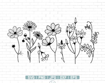 Flores silvestres svg / Floral svg / Flor silvestre svg / boceto de flores svg / Flor Svg / cricut y silueta / Descarga instantánea / Png Dxf Jpg Eps