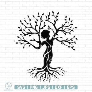 Afro Woman Tree SVG | Women Empowerment SVG | mother nature SVG | Tree With Roots | Cricut Silhouette Cutting File | Printable Clipart