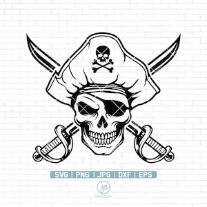 Pirate Skull Svg | Pirate SVG | Skull Svg | Pirate Clipart | Pirate Cut Files For Silhouette | Pirate Vector | Png Dxf Jpg Eps