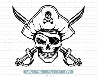 Pirate Skull Svg | Pirate SVG | Skull Svg | Pirate Clipart | Pirate Cut Files For Silhouette | Pirate Vector | Png Dxf Jpg Eps