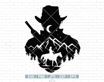 Cowboy Scene Svg / Cowboys In The Desert / Cowboy Silhouette / Mountain Scene Svg / Cricut Silhouette / Sublimation Designs / Png Dxf Eps